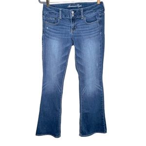 American Eagle Outfitters Distressed Artist Stretch Wide Leg Blue Jeans